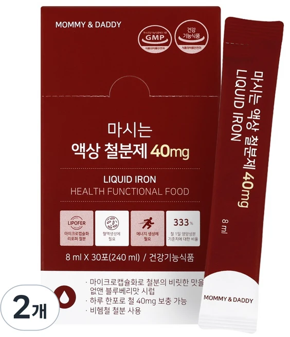 마미앤대디 마시는 액상 철분제 30p, 2개, 30정 - 쿠팡