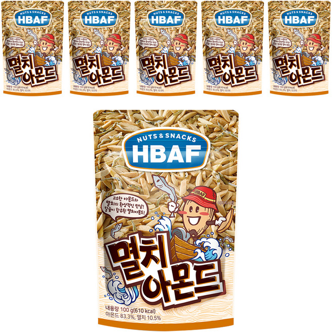 HBAF 바프 멸치 아몬드, 100g, 6개