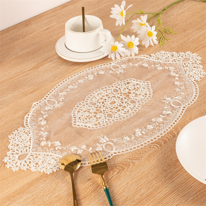 GUNU 앤티크 감성 레이스 테이블 매트, 아이보리, 51 x 29 cm, 2개