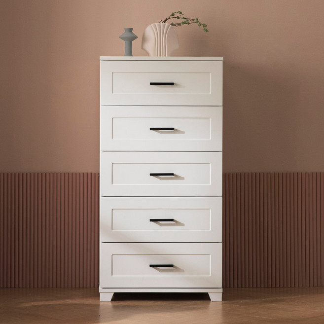 장인가구 커슨 서랍장 스틸손잡이형 600 방문설치, 화이트, 5단