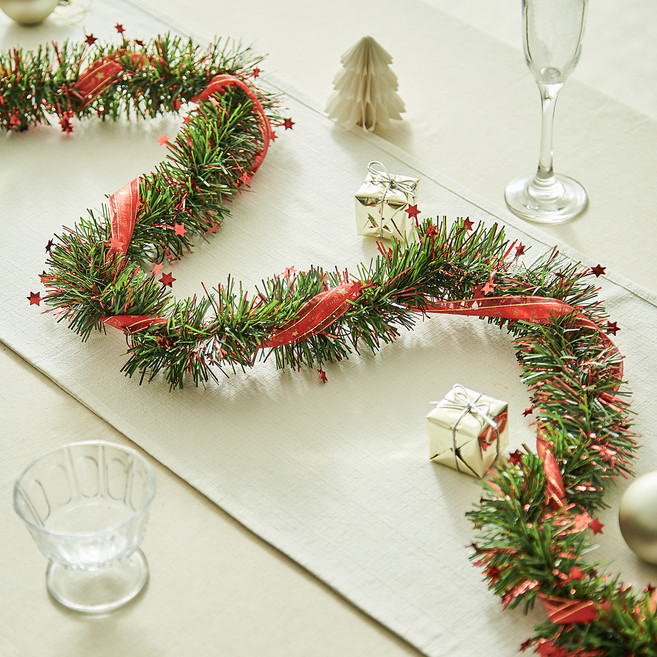크리스마스 모루 장식 가랜드 반짝이 트리느낌 리본, RED(레드), 1개