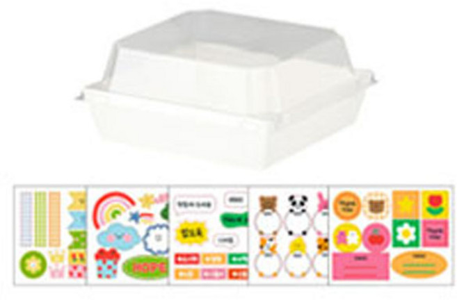 데이젤 내맘대로 DIY 정사각대 도시락 화이트 12 x 11 x 6.5 cm + 커스텀 스티커 5종 세트, 5개입, 1세트