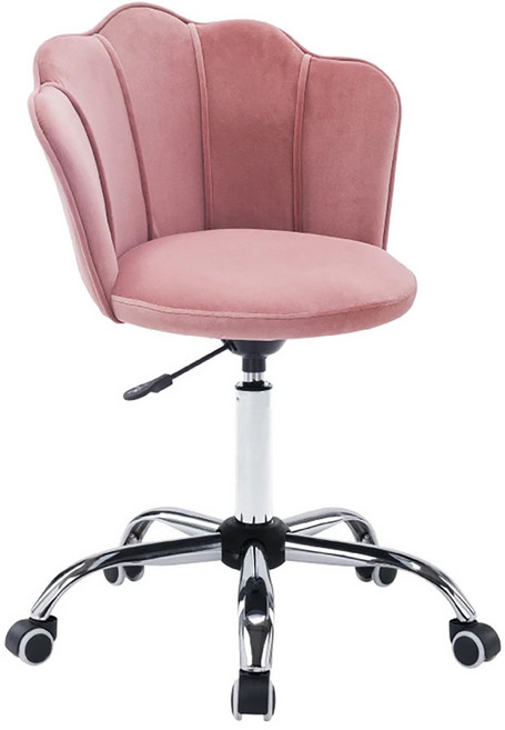 E-home 小花瓣絨布造型電鍍電腦椅 絨布+泡棉材質 電鍍五爪腳, 粉紅色