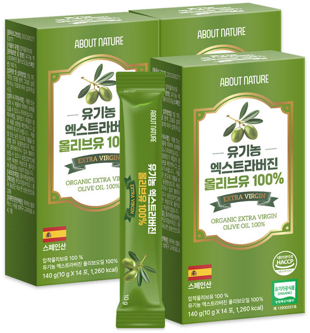 어바웃네이처 유기농 엑스트라버진 올리브유 14p, 140g, 3개