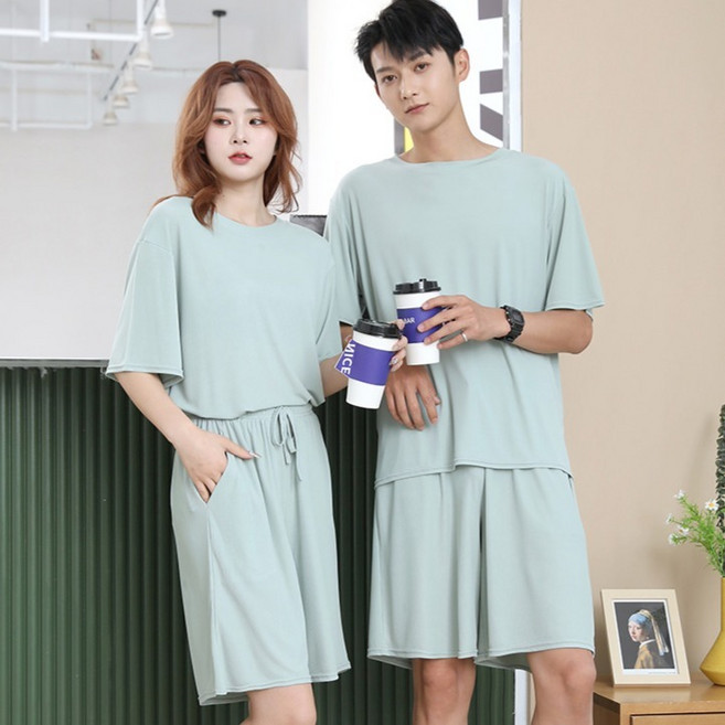 턴키 남녀공용 빅사이즈 아이스 홈웨어 반팔티 + 반바지 세트 SP-3300