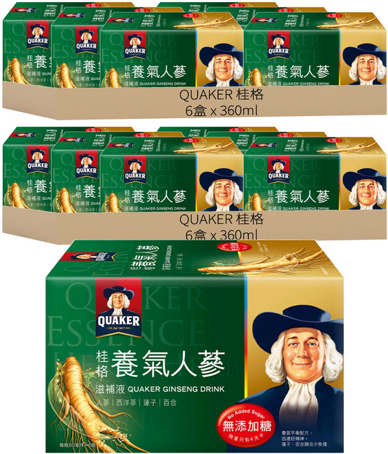 QUAKER 桂格 無糖養氣人蔘, 60ml, 6瓶, 12盒