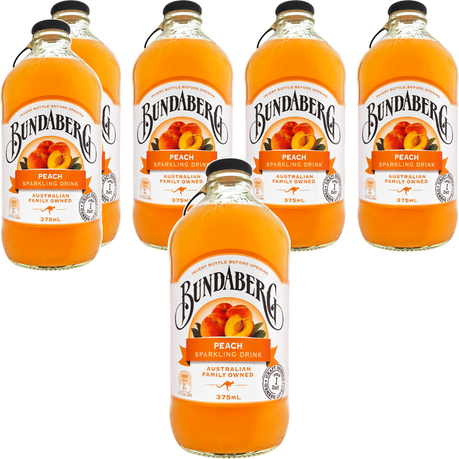 BUNDABERG 賓德寶 蜜桃風味氣泡飲, 375ml, 6瓶