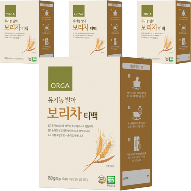 올가홀푸드 유기농 발아 보리차, 10g, 15개입, 4개