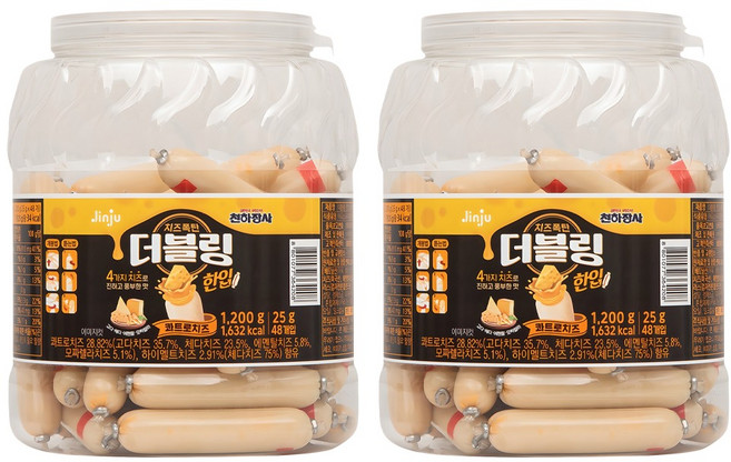 천하장사 더블링 한입 콰트로치즈 소시지, 1.2kg, 2개