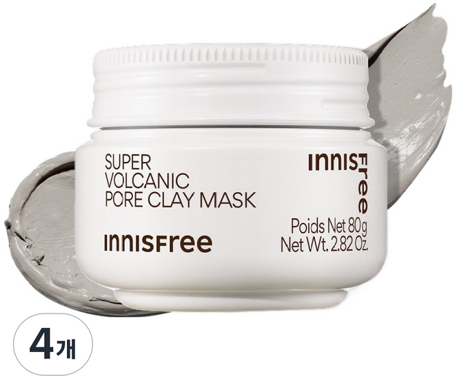 INNISFREE 超級火山泥毛孔清潔面膜 80g, 4個, 1入