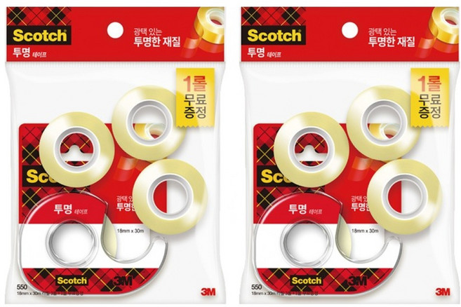 스카치 투명 테이프 디스펜서 581D 18mm x 15mm 1개 + 550리필 18mm x 30mm 3개, 2세트