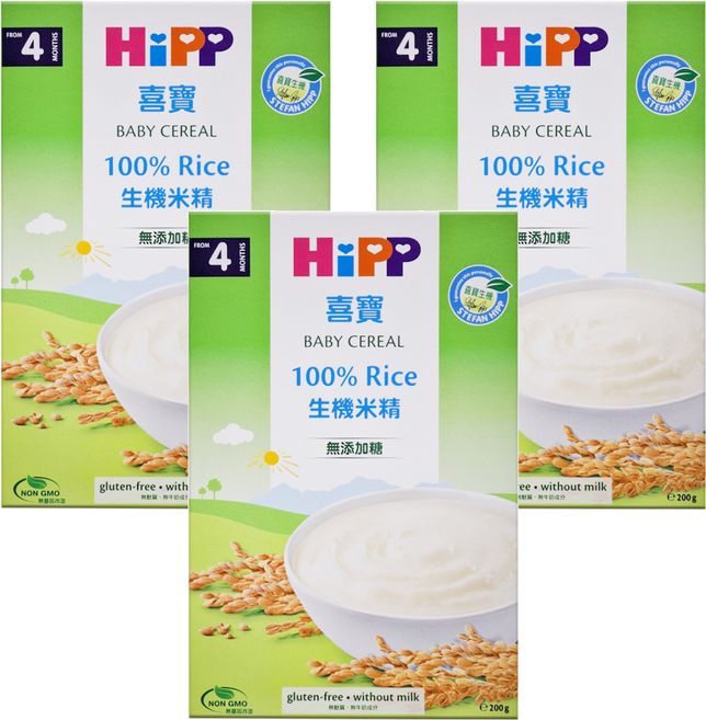 HiPP 喜寶 BABY CEREAL 100% Rice生機米精 無添加糖 4個月以上, 200g, 3盒