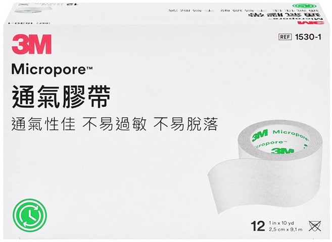 3M Nexcare 透氣膠帶 未滅菌 1530-1 白色, 12捲, 1盒