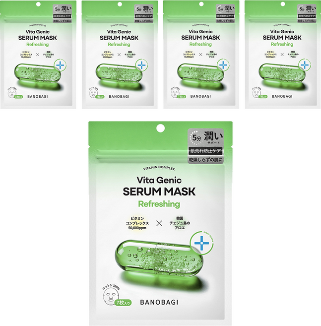 BANOBAGI 佰諾佰琪 維生素5分鐘面膜 舒緩修護 120g, 7片, 5袋