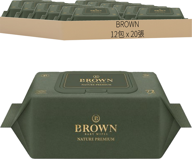 BROWN 優質嬰兒用濕紙巾 深色款, 75g, 20張, 12包