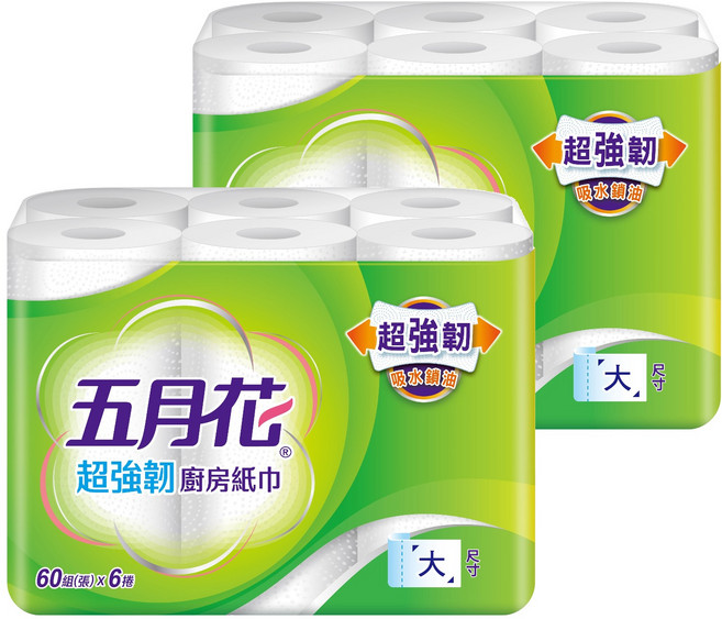 五月花 超強韌廚房紙巾 60張, 6捲, 2袋