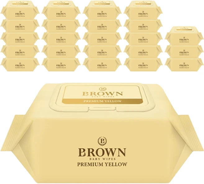 브라운 프리미엄 옐로우 아기 물티슈 휴대캡형, 73g, 20매, 24개 - 쿠팡