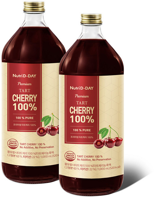 뉴트리디데이 프리미엄 타트체리 100% 원액, 1L, 2개