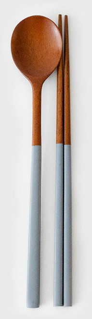 니코트 우드 라운드 수저세트, 라이트그레이, 숟가락 + 젓가락, 1세트