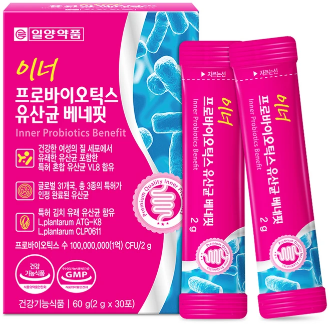 일양약품 이너 프로바이오틱스 유산균 베네핏 30p, 60g, 1개 - 쿠팡