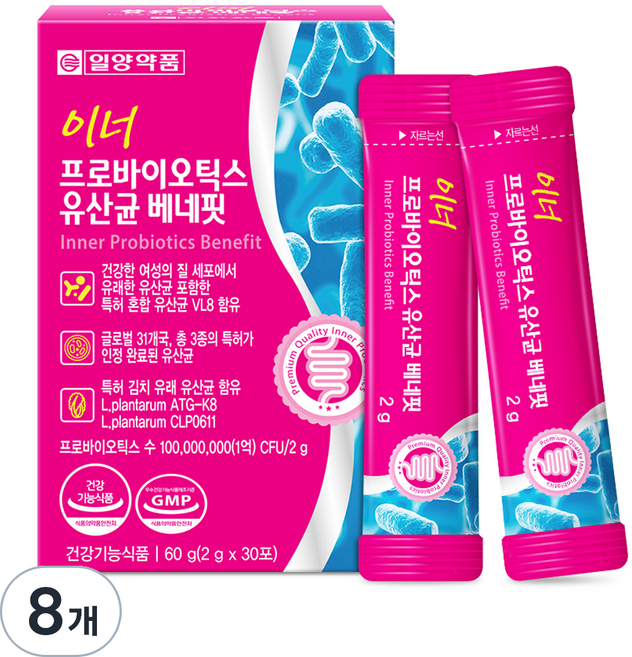 일양약품 이너 프로바이오틱스 유산균 베네핏 30p, 60g, 8개