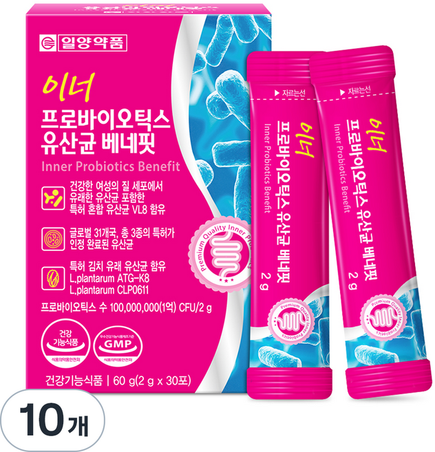 일양약품 이너 프로바이오틱스 유산균 베네핏 30p, 60g, 10개