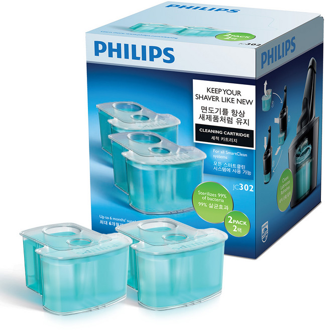 필립스 전기면도기 스마트클린 시스템용 세척 카트리지 세정액, JC302/51, 1개