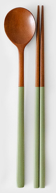 니코트 우드 라운드 수저세트, 올리브그린, 숟가락 + 젓가락, 1세트