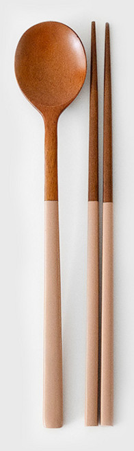 니코트 우드 라운드 수저세트, 로즈베이지, 숟가락 + 젓가락, 1세트