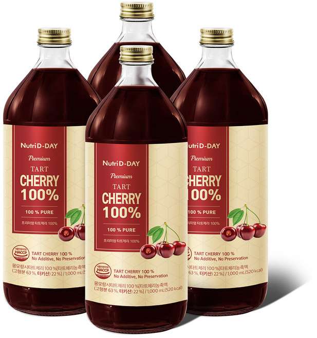 뉴트리디데이 프리미엄 타트체리 100% 원액, 1L, 4개