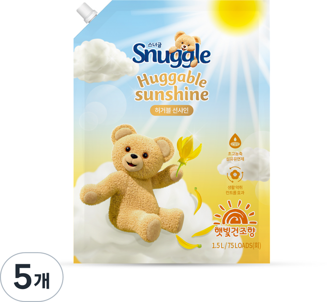 스너글 햇빛건조향 섬유유연제 허거블 선샤인, 1.5L, 5개