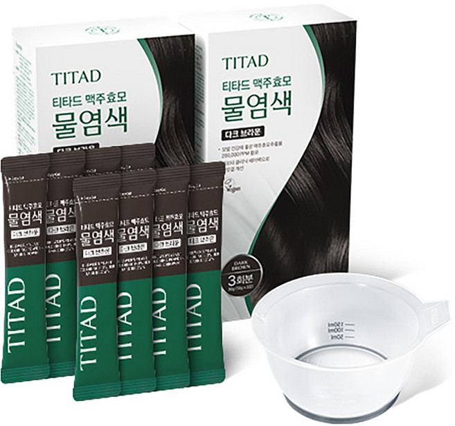 티타드 맥주효모 물염색제 올인원 패키지 세트 8회분, 다크 브라운, 1개