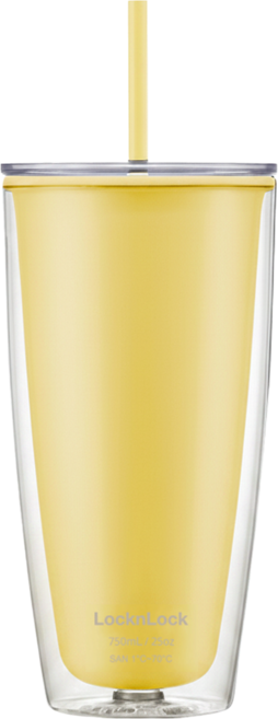 LocknLock 樂扣樂扣 簡約雙層輕量大容量吸管杯, 750ml, 1個, 日光黃色