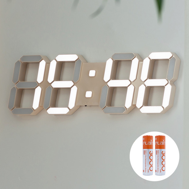 플라이토 하이브리드 유무선 C타입 인테리어 LED 벽시계 38cm, 크림