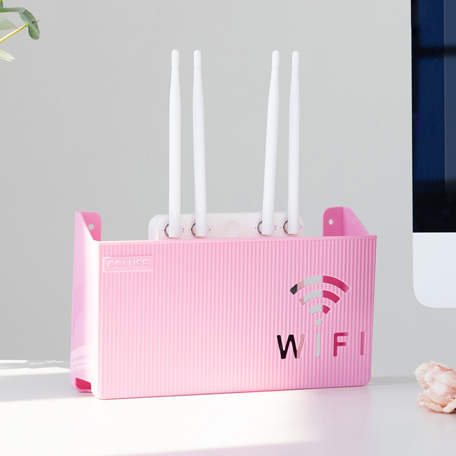 메이크마인 무타공 공유기 셋톱박스 벽걸이 와이파이보관함 선정리함, 1개, 핑크