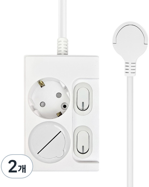 원스탑 제로갭 슬림 개별 스위치 멀티탭 2구 16A + 안전커버, 1m, 화이트, 2세트