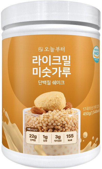 오늘부터 라이크밀 단백질 쉐이크 미숫가루맛, 1개, 450g