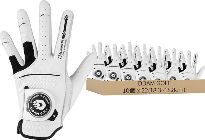 DDAM GOLF 男款 半羊皮高爾夫手套 左手用, 10個, 白色