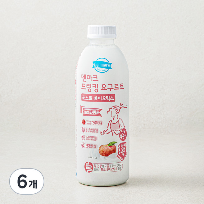 덴마크 드링킹요구르트 포스트바이오틱스 복숭아, 750ml, 1개입, 6개