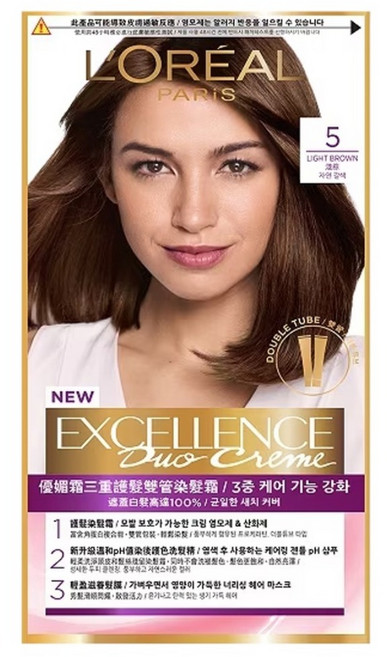 L'OREAL PARiS 巴黎萊雅 台灣公司貨 優媚霜三重護髮雙管染髮霜, 5 淺棕, 1組