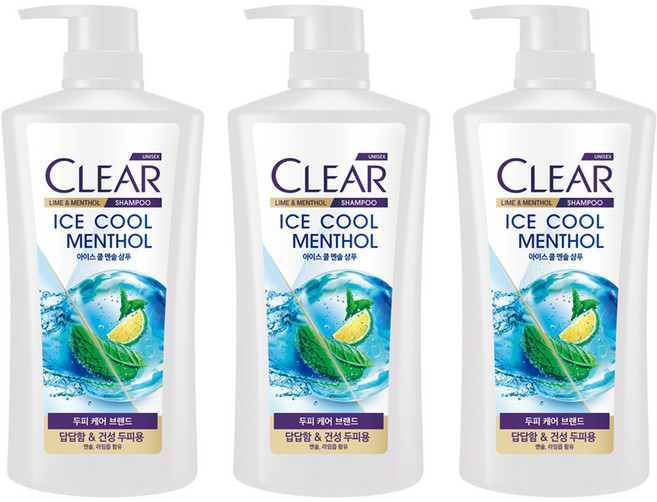 CLEAR 淨 冰恬薄荷男士洗髮乳, 650ml, 3個