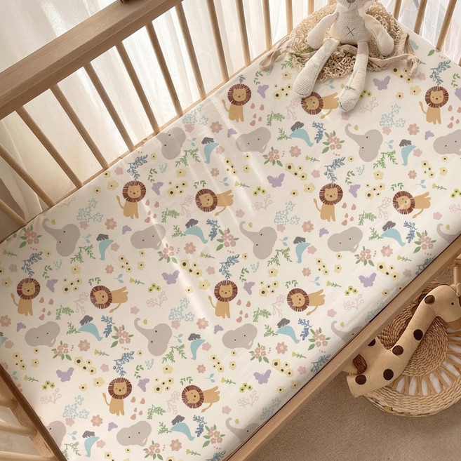 HABABY BED 台灣製 嬰兒床包 一般嬰兒床專用 適用120x60、120x65、120x70床型, 小獅小象, 1個