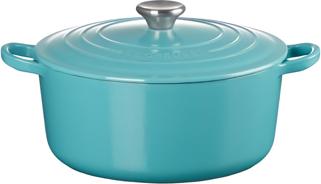 LE CREUSET 圓鐵鍋 鋼頭 4760g 4.2L, 24cm, 土耳其藍, 1個