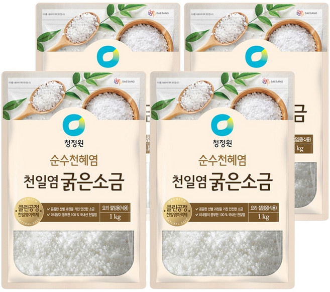 청정원 천일염 굵은소금, 1kg, 4개