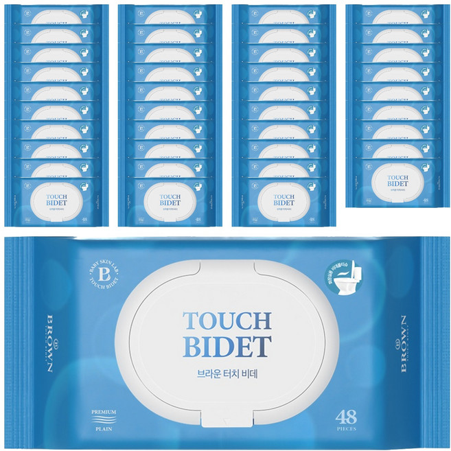 브라운 터치 비데 물티슈 물에 잘 녹는 화장실용 저자극 비데티슈 캡형, 55g, 48매, 40개