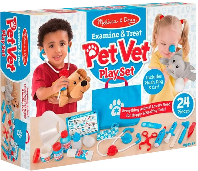 Melissa&Doug 瑪莉莎 角色扮演 寵物診所治療遊戲組, 1組, 藍色 + 白色 + 紅色