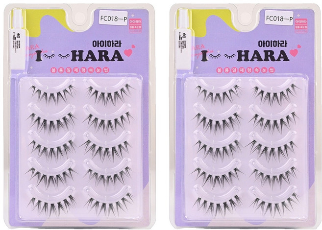 아이하라 쁘띠업 인조 속눈썹 10p + 미니 글루 세트 FC018-P, 블랙, 2개
