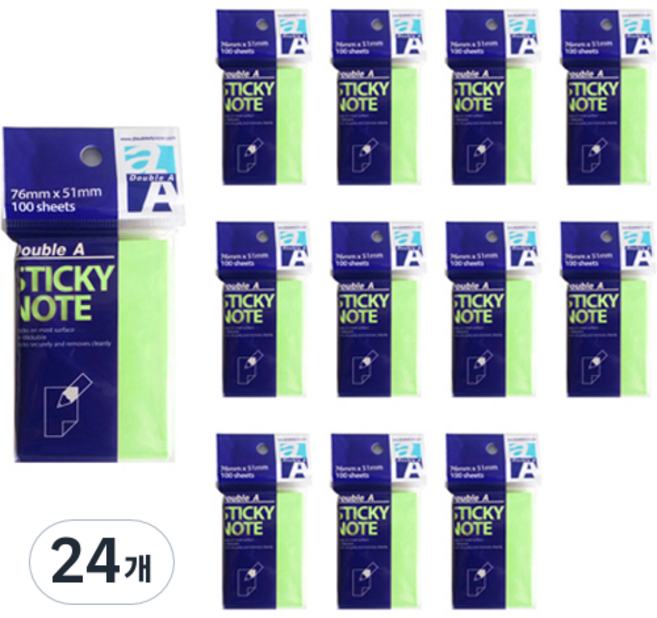 더블에이 스티키 노트 76 x 51 mm, 24개, 네온라임