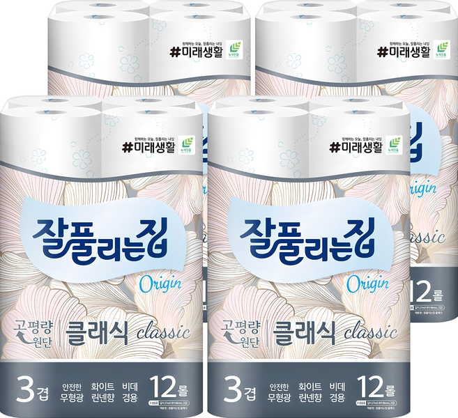 잘풀리는집 3겹 클래식 화장지, 27m, 12개입, 4개
