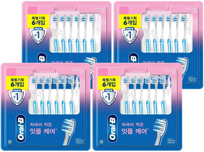 오랄비 벨벳 초소형헤드 잇몸케어 칫솔, 6개입, 4개